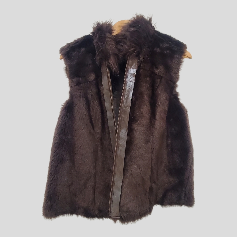 Vintage Women's Vest Brown Suede Leather/Faux Fur XL - Picture 6 of 9